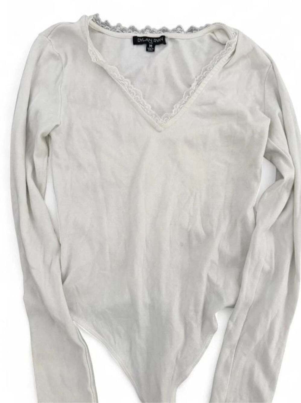 Dylan Ryan White Lace Long Sleeve Bodysuit Size M